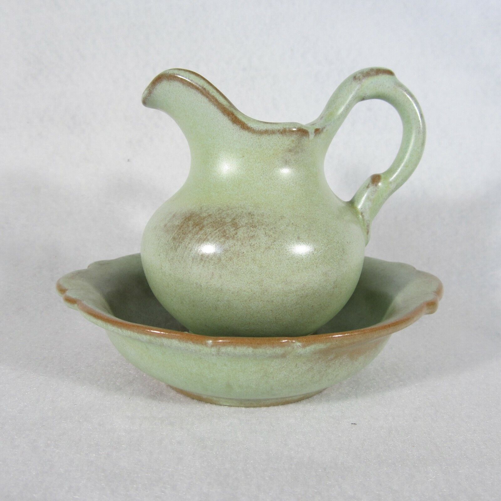 Frankoma Pottery Pitcher with Basin 40A 40B Prarie Green