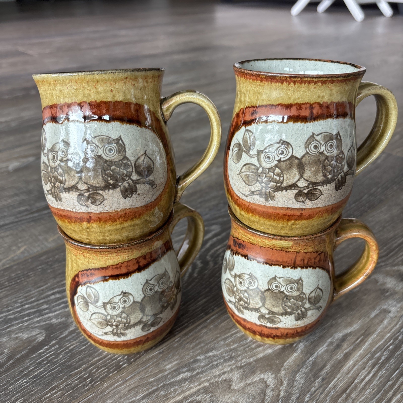 70’s Otagiri Owls On A Branch Mug Brown Speckle Drip Glaze Stoneware Pottery - 4