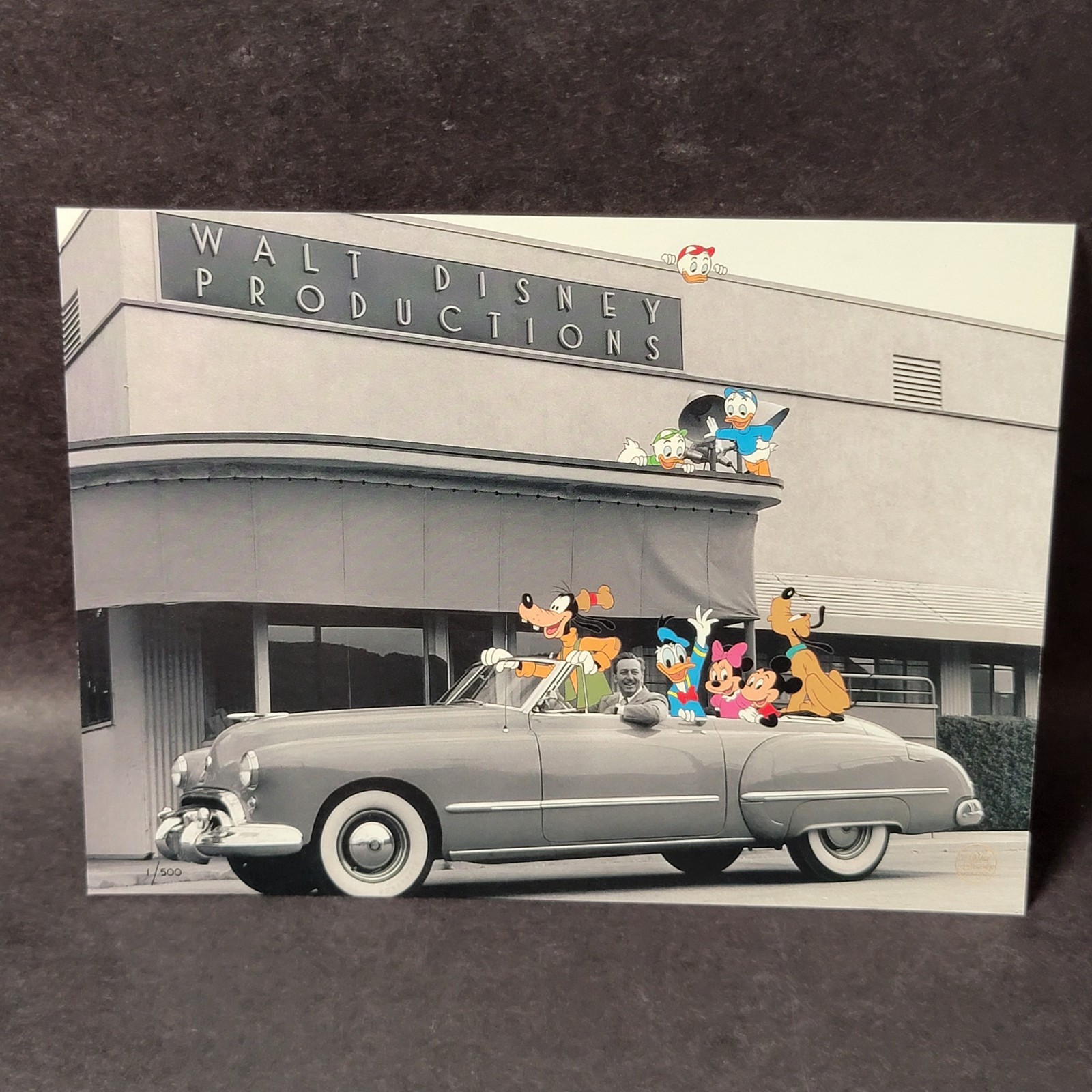 Vtg Disney Image of Walt Disney in his convertible w/ superimposed characters PA