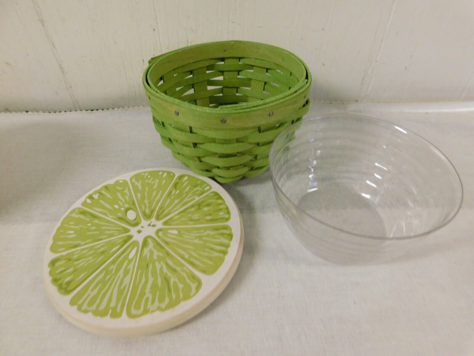 Longaberger 2010 Lime Basket with Wooden Lid & Protector
