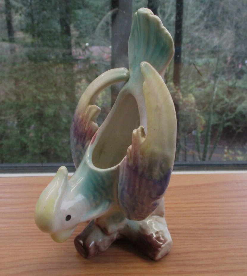 Vintage Cockatoo Wall Pocket Parrot Pottery Vase Morton Ceramic Bird Planter USA