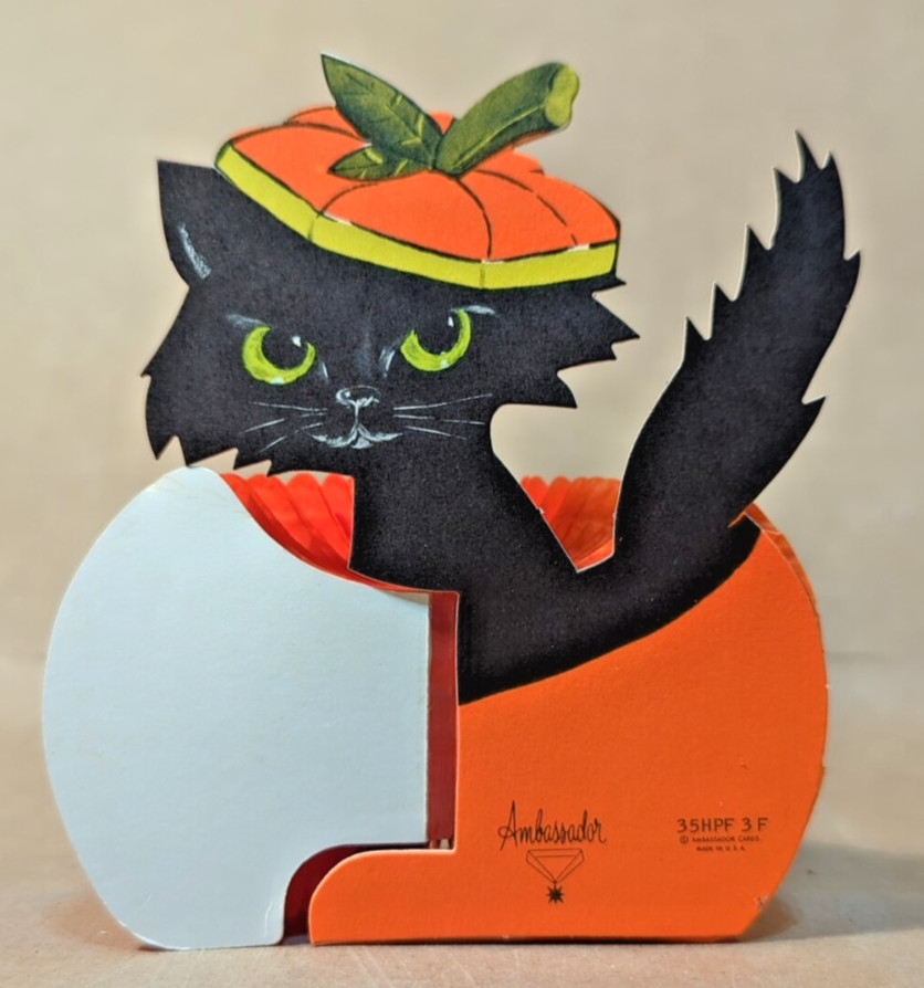 Vintage Ambassador Paper Black Cat Halloween Honeycomb Decor NOS