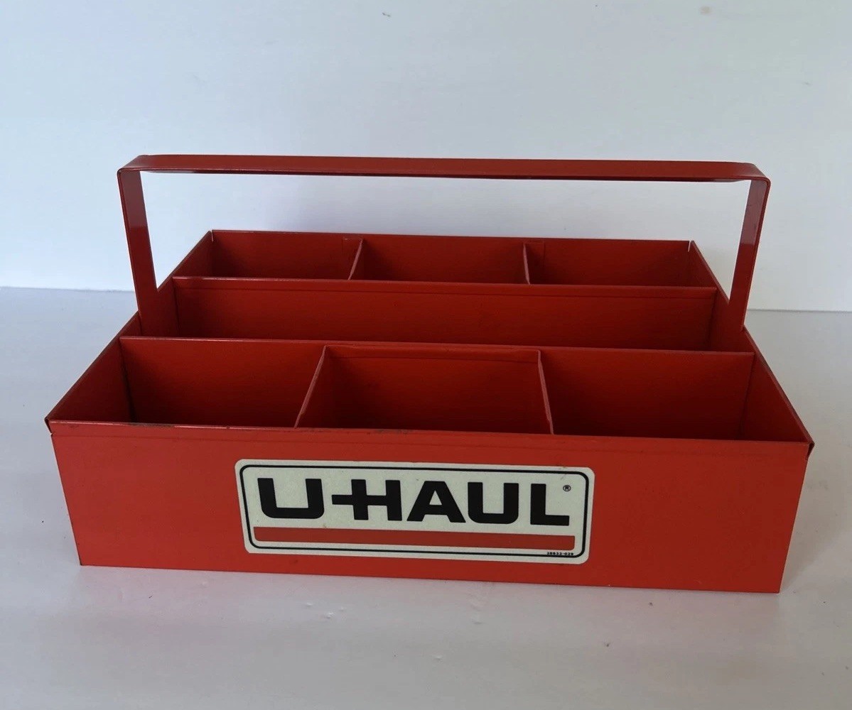 Vintage U-HAUL Metal Caddy Tote Carrier Organizer Orange
