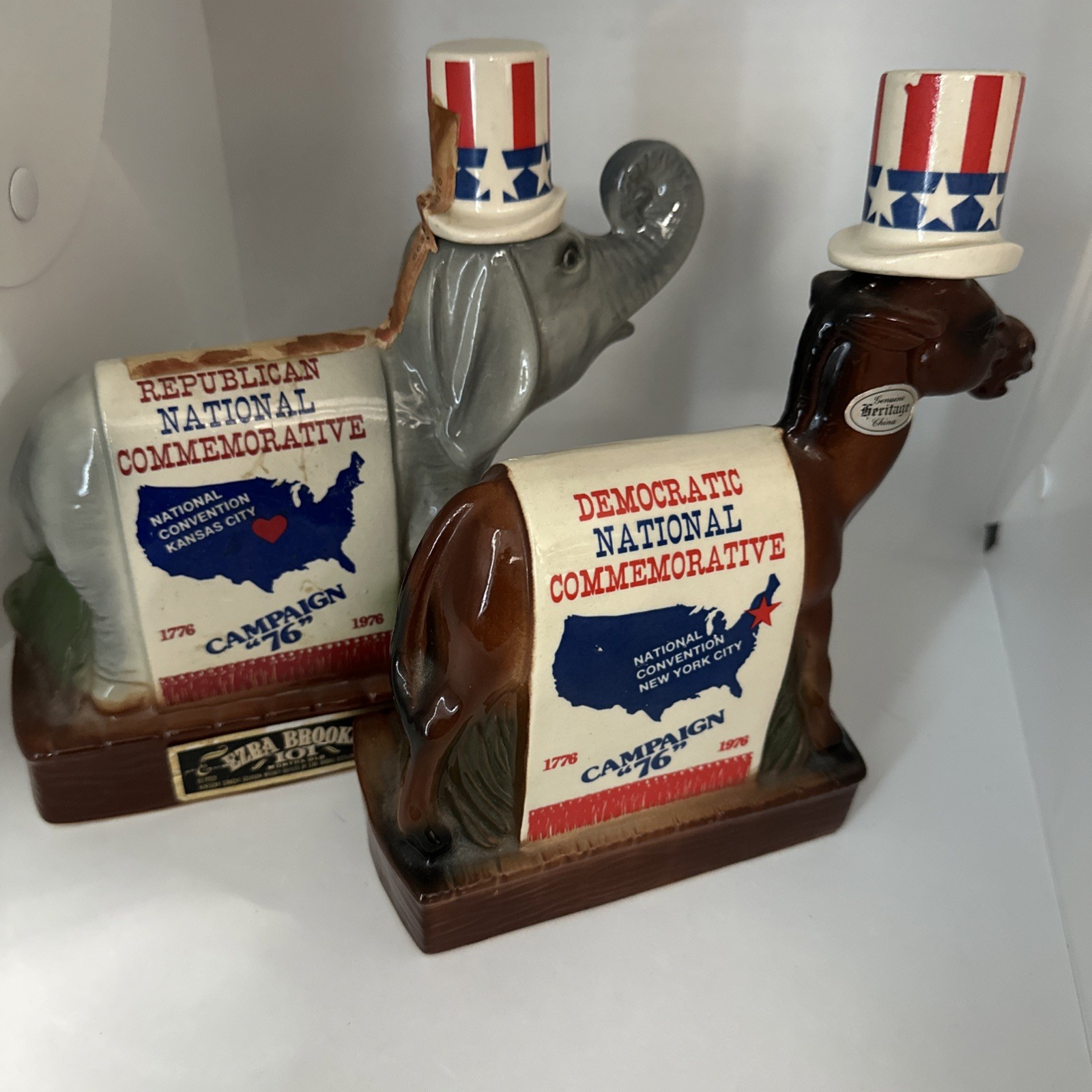 Vintage 1976 Ezra Brooks Donkey Elephant Decanter Campaign \'76 DNC RNC