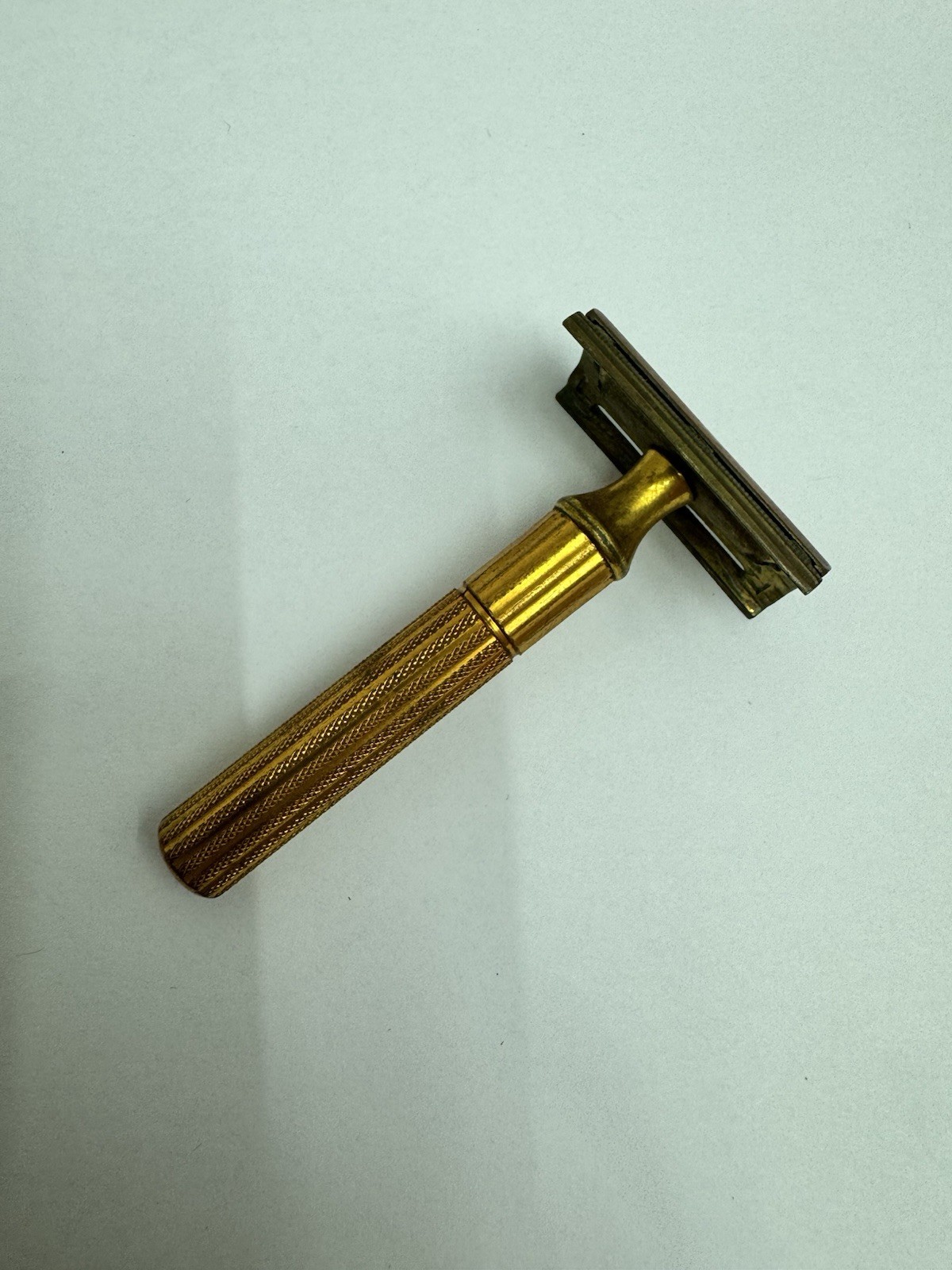 Vintage 1940's Gillette Gold Fat Handle Tech DE Safety Razor - Great Condition