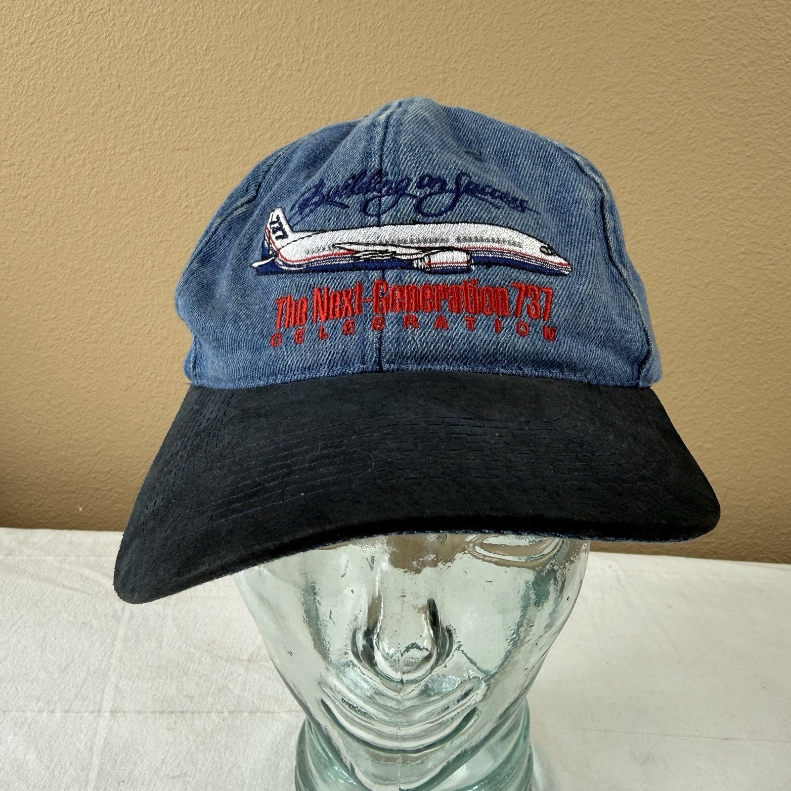 Vintage Boeing Building On Success Next Generation 737 Celebration Denim Hat Cap