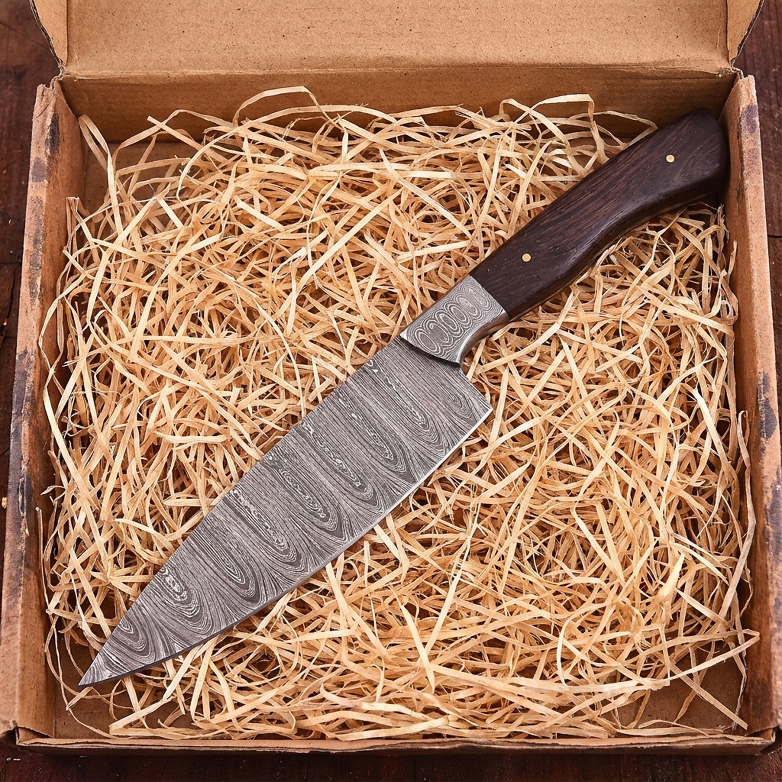 Hand Forged Raindrop Damascus Chef Knife Rosewood Handle Artisan Kitchen Tool