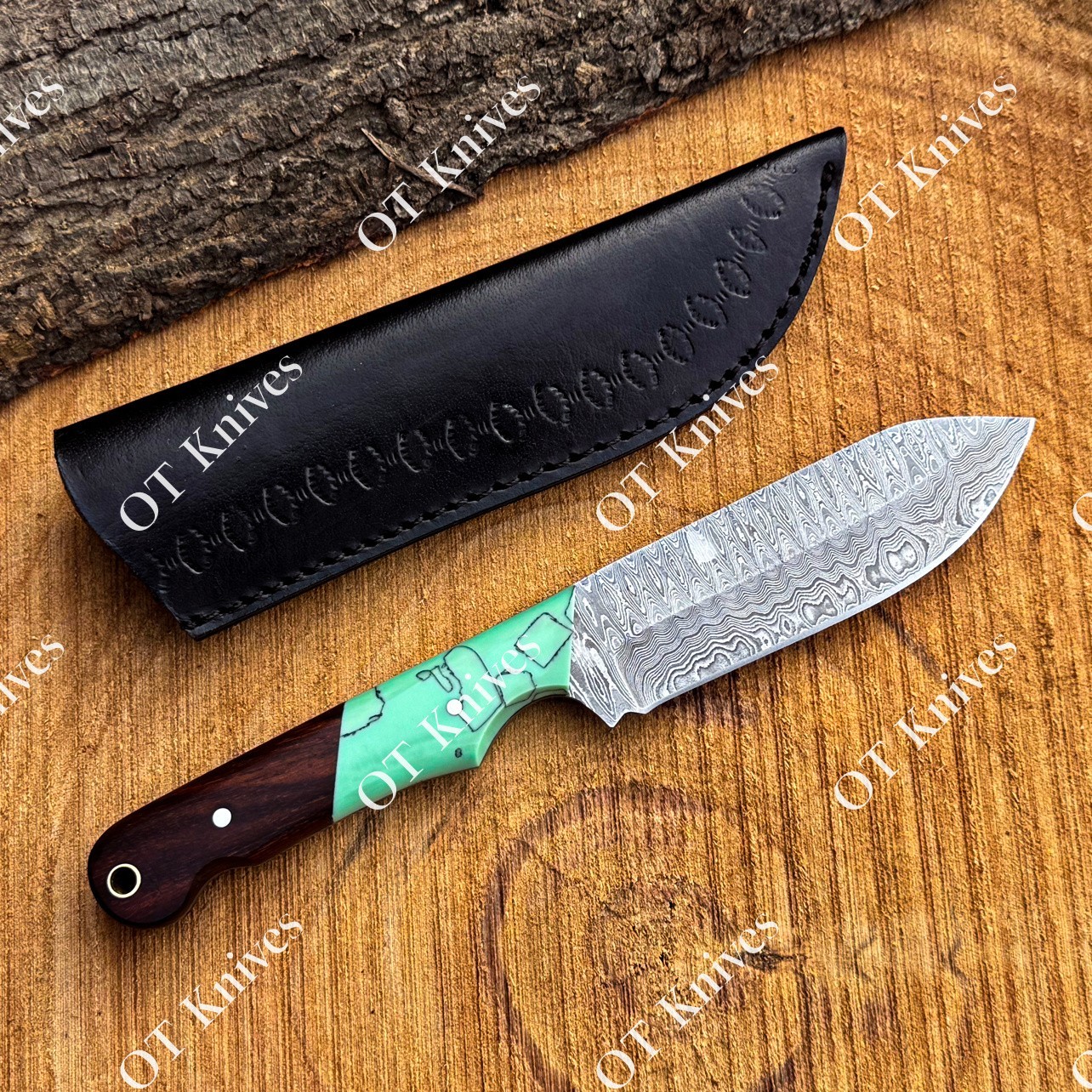 Excellent Quality Damascus Steel Full Tang Outdoor Camping Hunting Knives Sheath