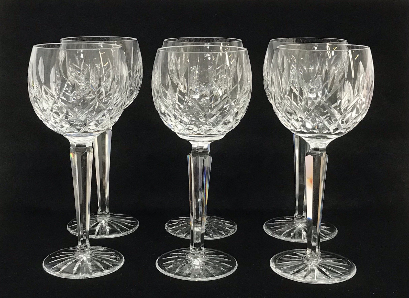 Waterford Crystal Lismore Vintage 7 1/2 Inch Hock Wine Glasses Set of 6