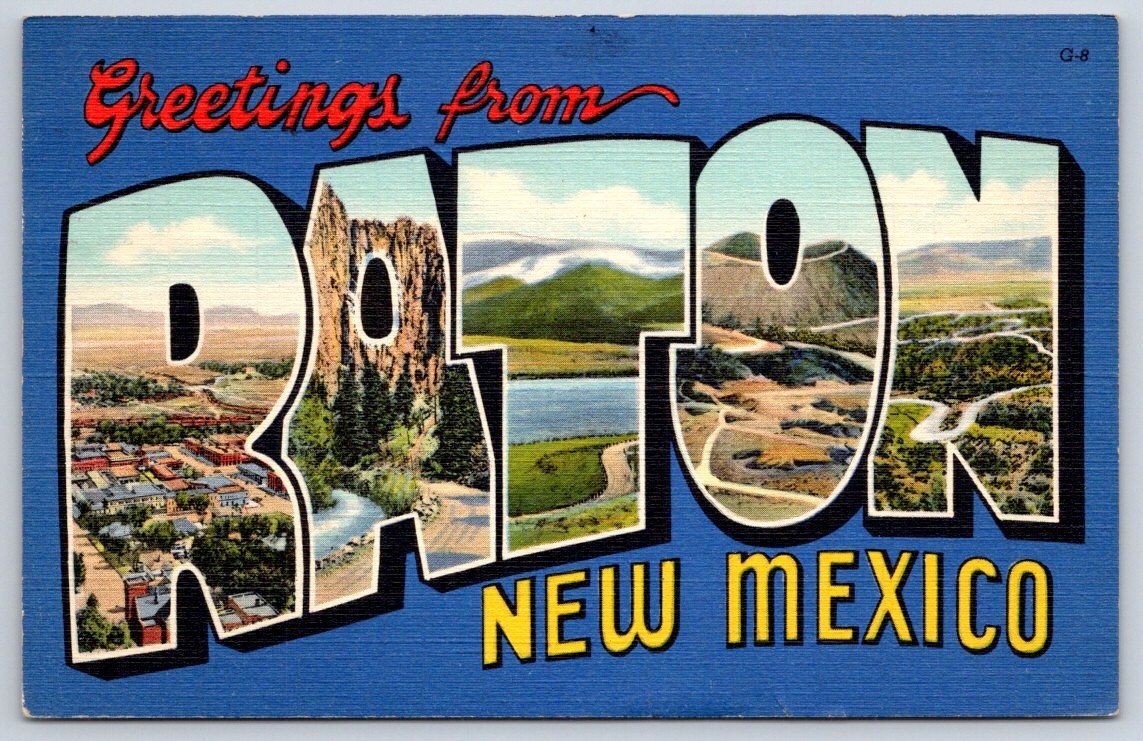 Vintage New Mexico Postcard RATON Large Letter Greetings 1943