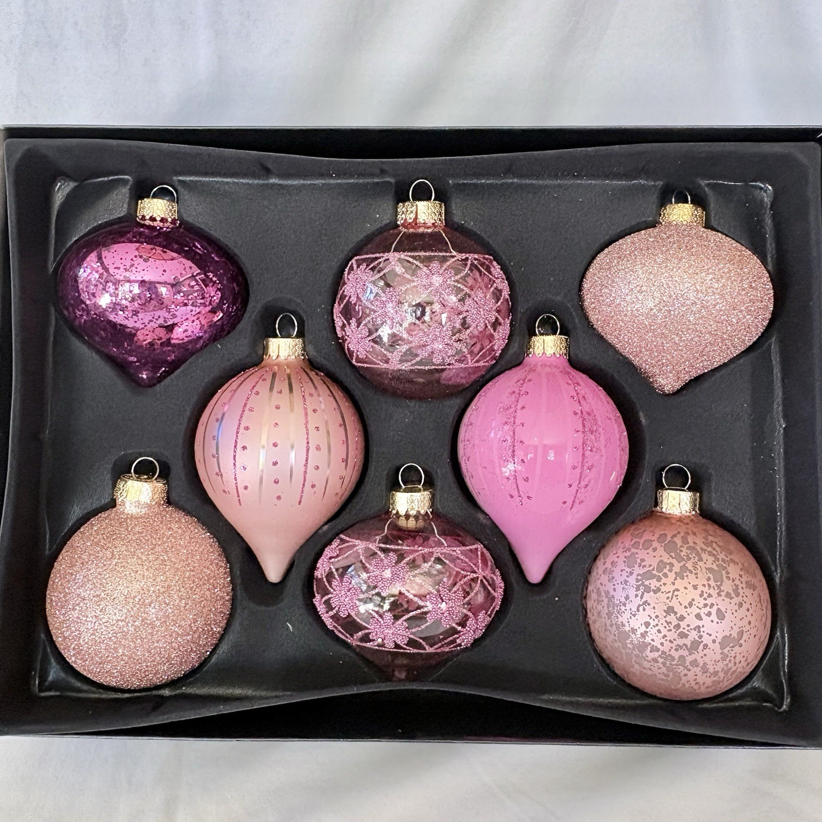 Robert Stanley Glass Christmas Tree Ornaments Blush & Pink 4-5 inches Set of 8