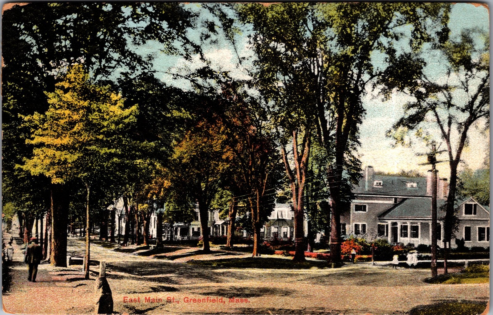 1918 East Main St. Greenfield MA Postcard Trees Antique Divided Back