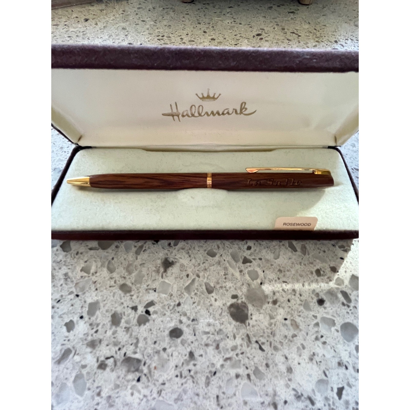 VTG Hallmark Rosewood Ballpoint Pen Gold Tone Trim In Original Velvet Box