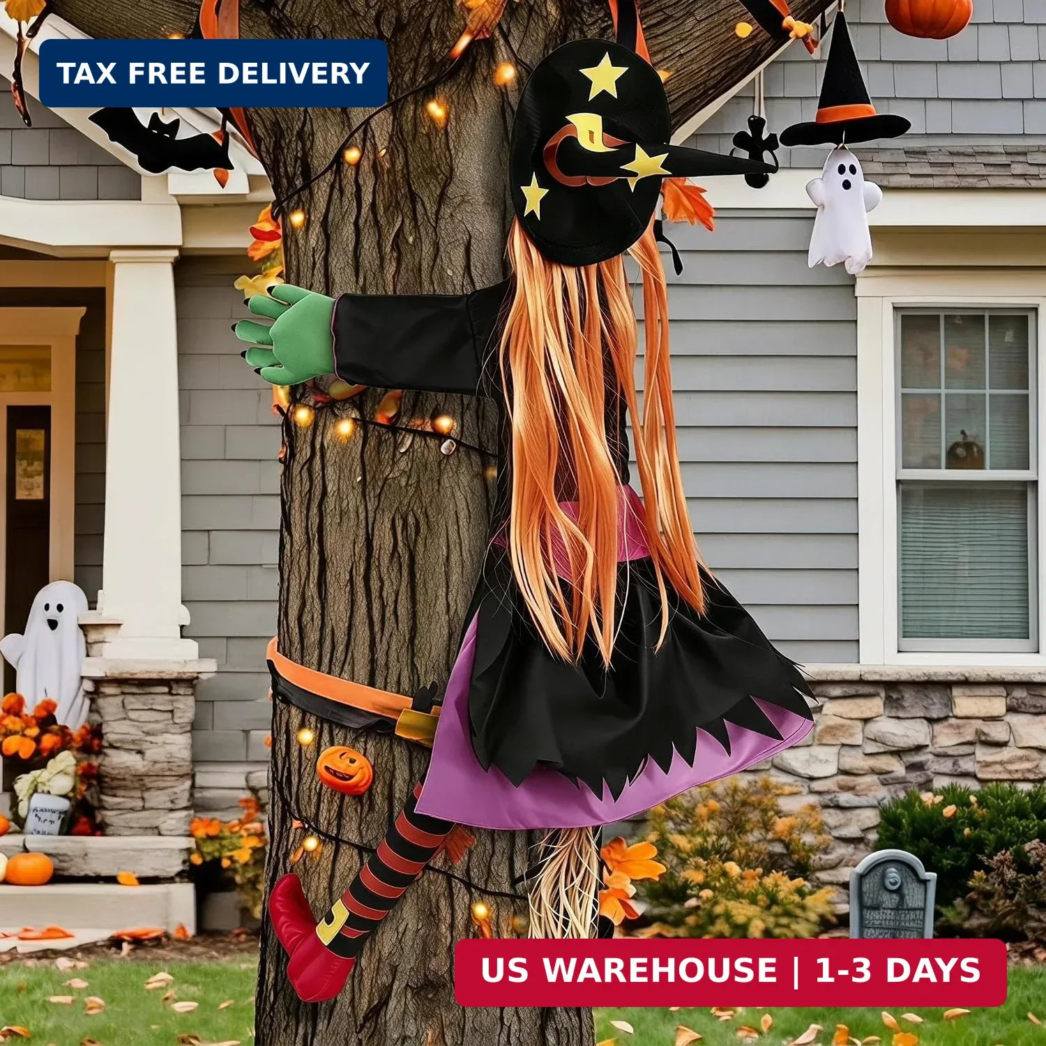 Halloween Decorations Outdoor,Crashing Witch into Tree Flying Yard Prop Halloween Decorations Outdoor,Crashing Witch into Tree Flying Yard Prop