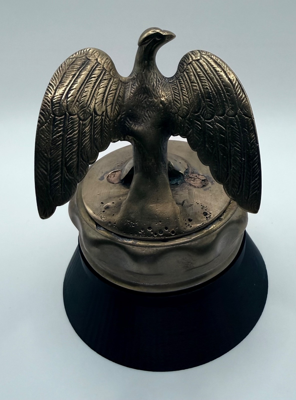 Antique 1920s 1930s Brass Eagle Radiator Cap Hood Ornament Spread Wing Mascot