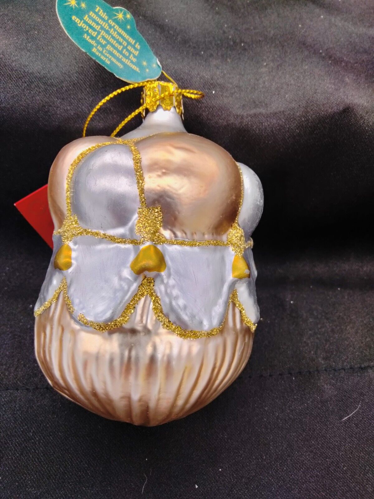 Christborn Hand Blown Mercury Glass Ornament Cream and Gold Crown Shape NWT