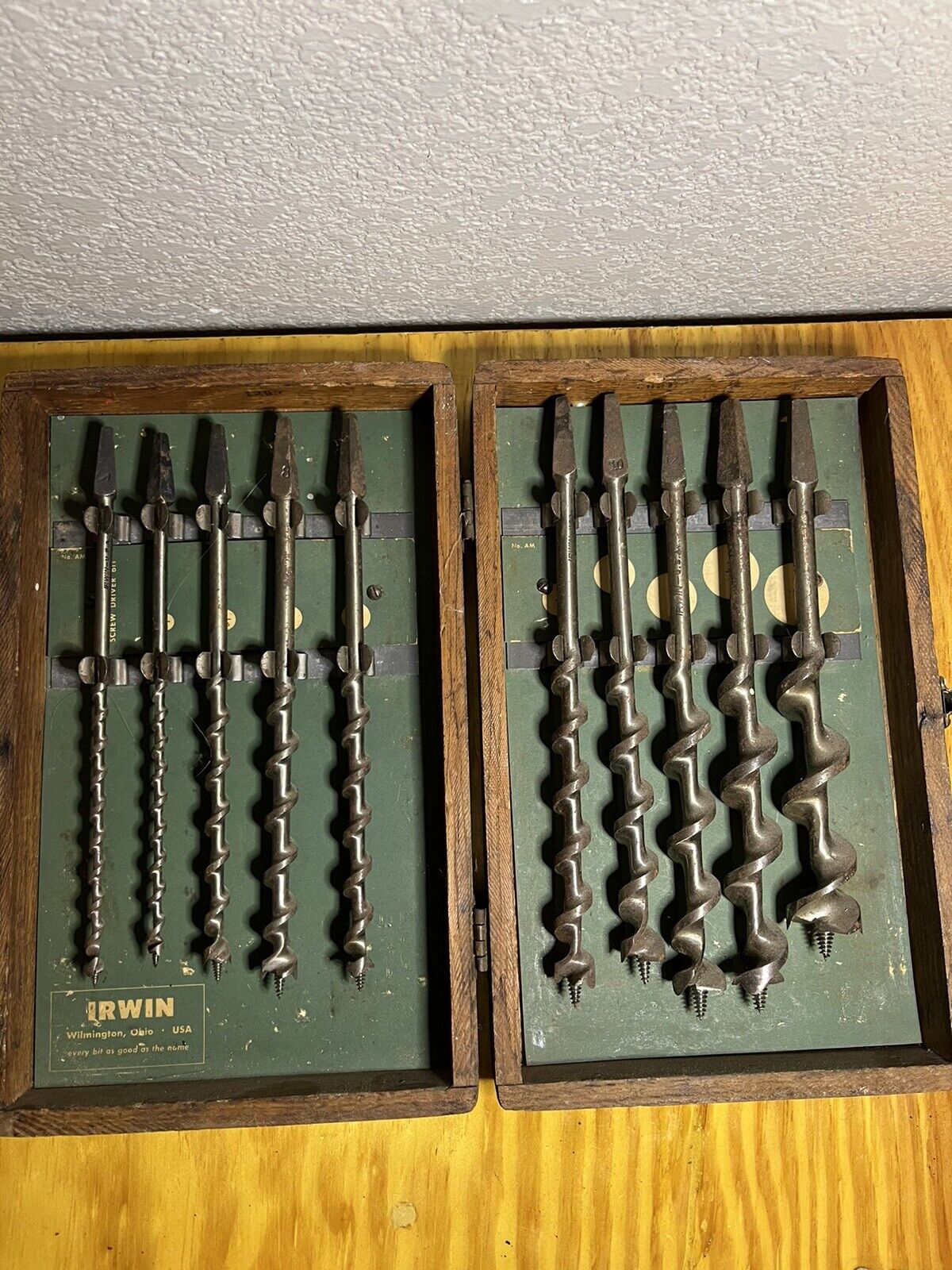Irwin 10 Piece Auger Drill Bit Set Complete In Wooden Box