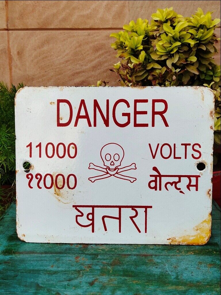 11000 Volts Enamel Porcelain  Power Danger Warning Collectible Tin Sign Board