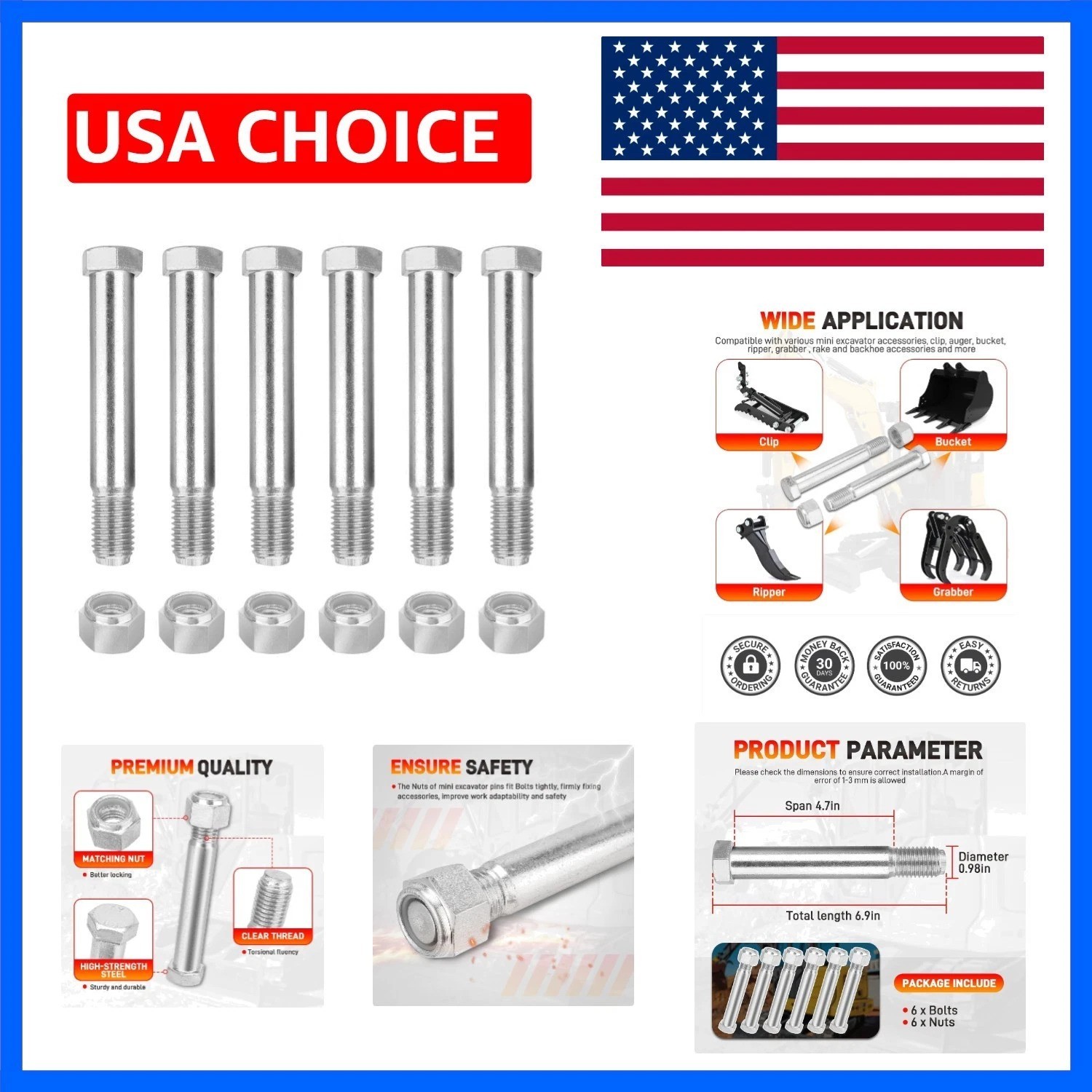 6PCS 0.98in/25mm Mini Excavator Pins Compatible with Link Pin for Mini Excava...