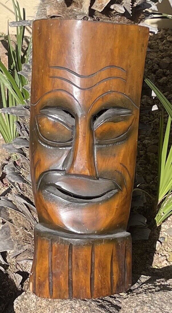 Vintage Hand-Carved Wood Polynesian Tiki Mask Wall Hanging