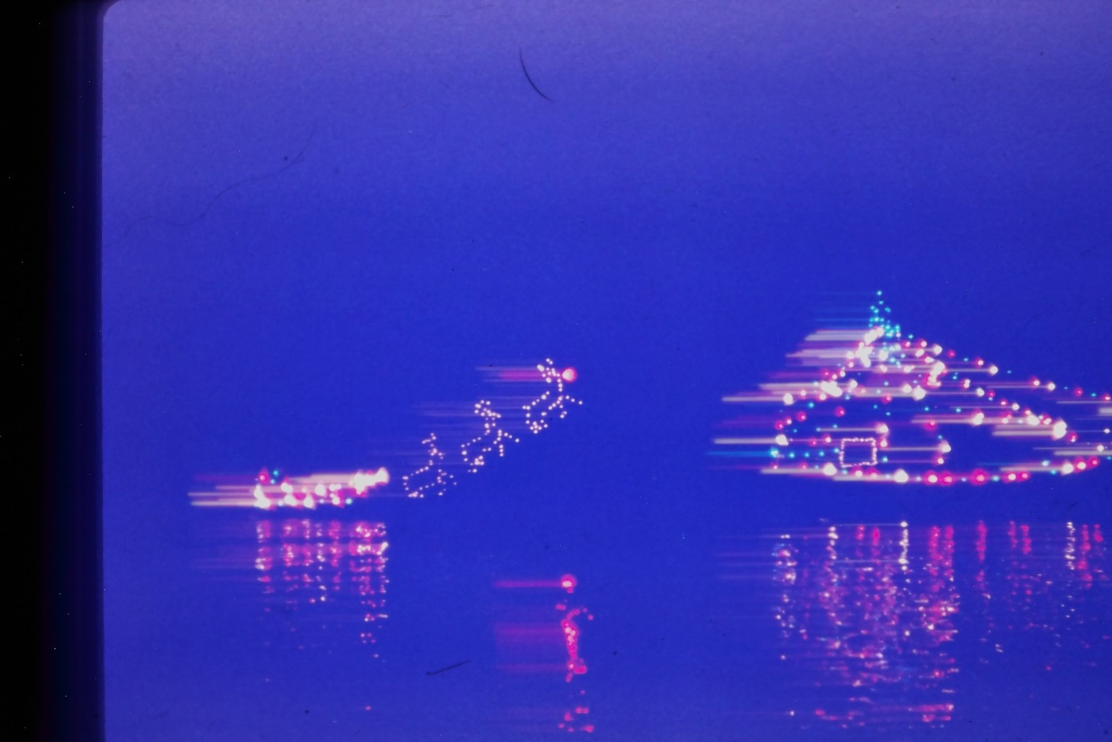 c1960\'s 35mm Slide Film Christmas Holiday Boat Reindeer Lights Night Ship