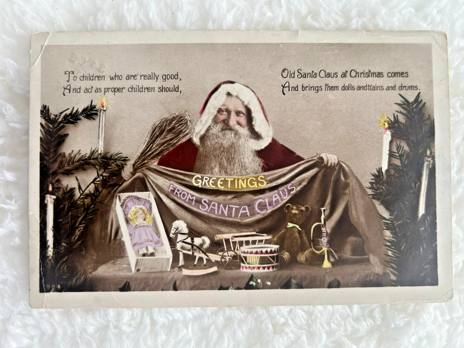 Antique Tinted RPPC Postcard Santa Belsnickel England Posted