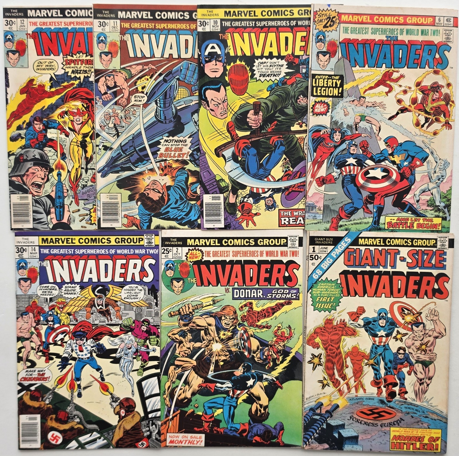The INVADERS 2 6 10 11 12 14 GIANT SIZE 1 Vintage Lot 7 Marvel Comics 1975-1977