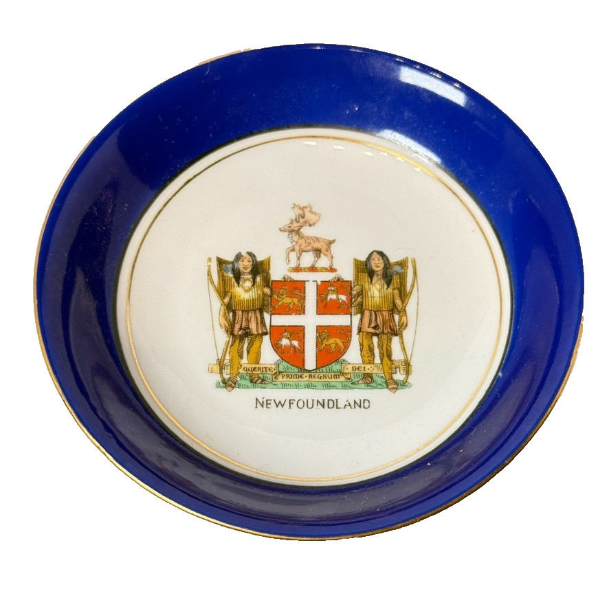 Newfoundland COAT OF ARMS CANADA Souvenir Porcelain Cobalt Trinket DISH PLATE