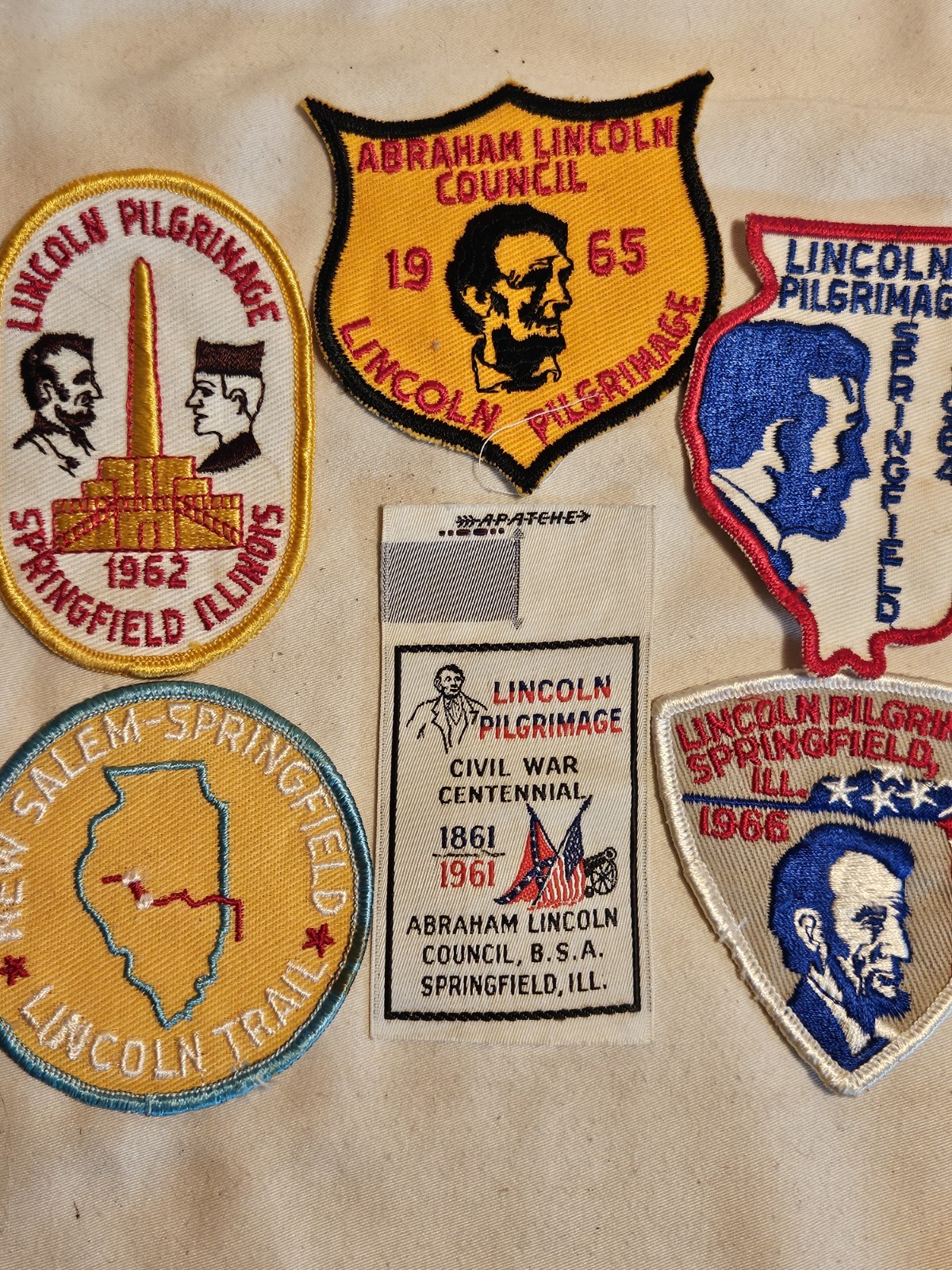 Vtg BSA Lot of 6 1960's Lincoln Pilgrimage Patches from Springfield, Illinios