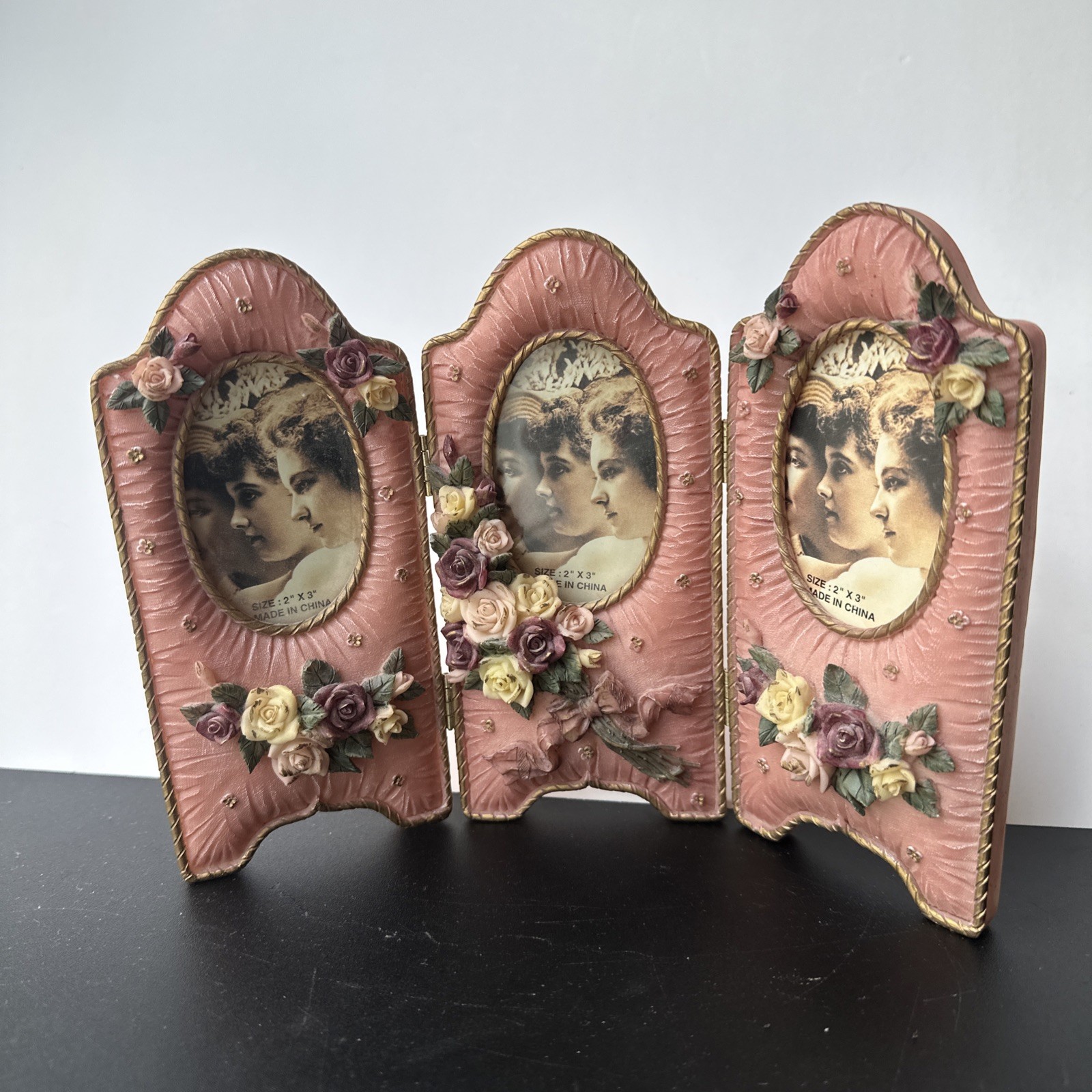 Beautiful Floral VTG Picture Frame Victorian Style Silver Roses Collage 3x2 (3)