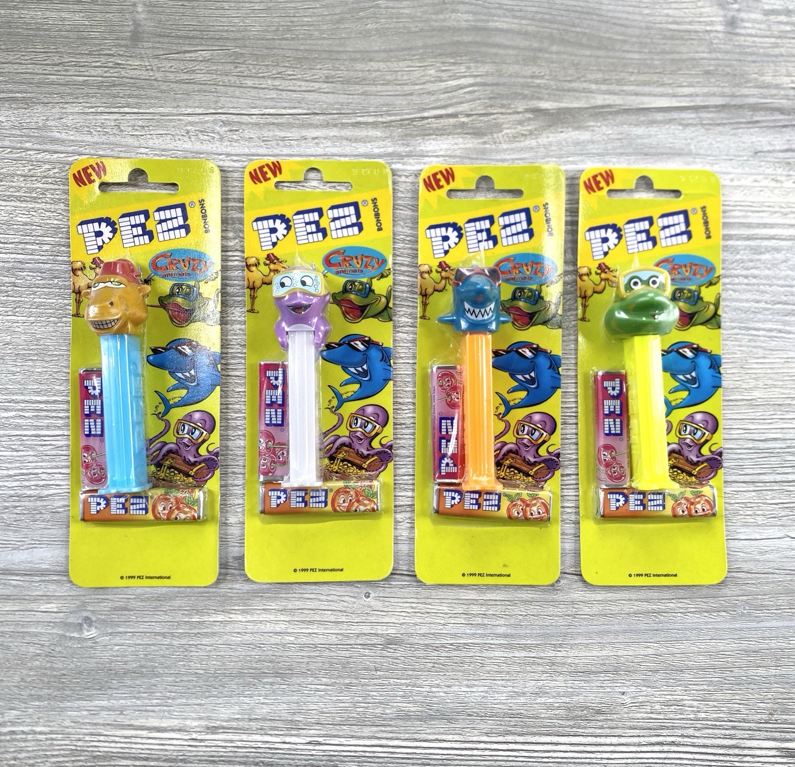 PEZ Crazy Animals Frog Shark Octopus Candy Dispenser Set of 4 1999 Sealed