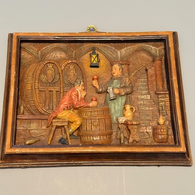 Vintage Handbemalt Wax Carved Wall Hanging Germany Antique Sculpture Bartender Vintage Handbemalt Wax Carved Wall Hanging Germany Antique Sculpture Bartender