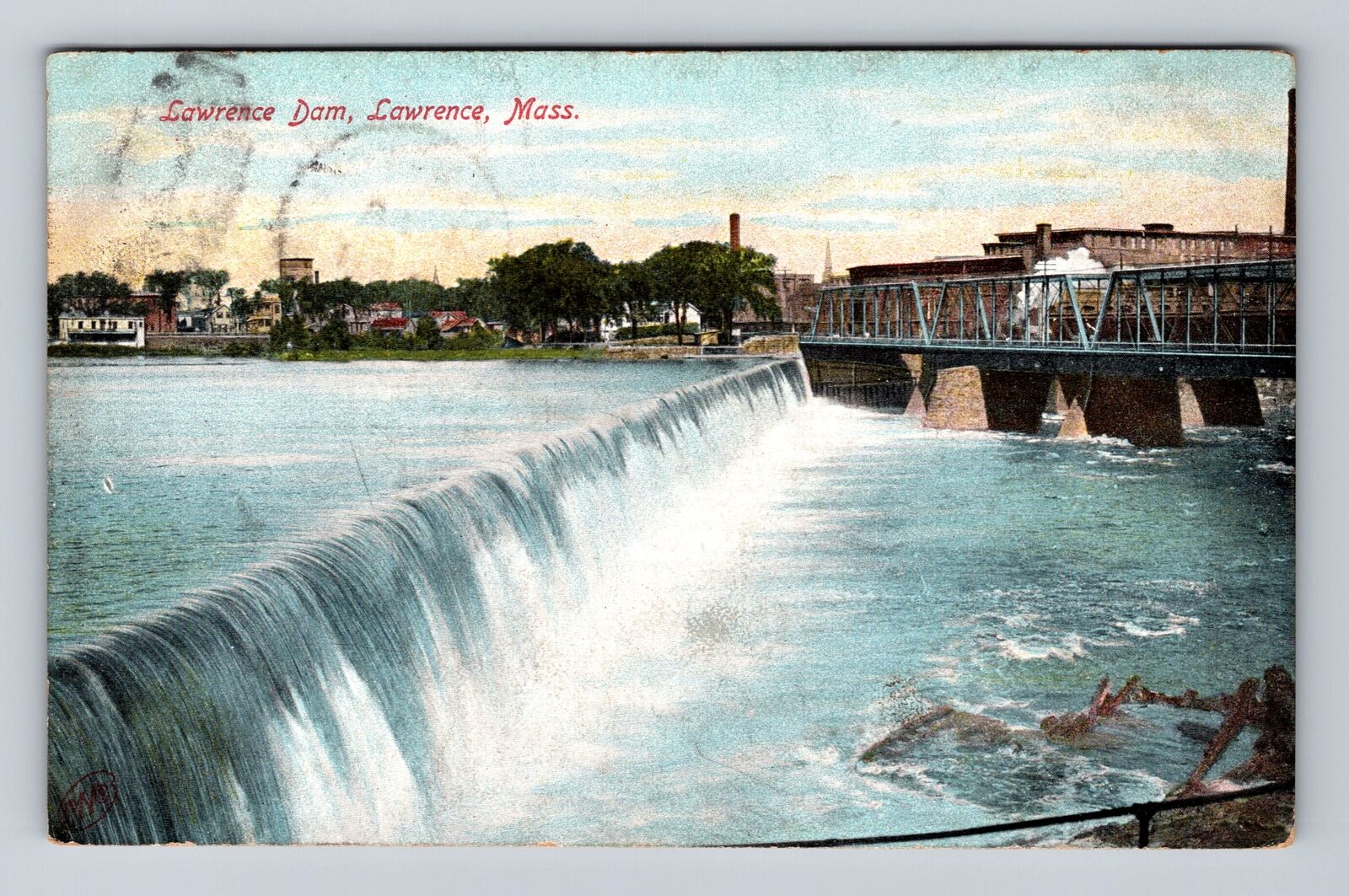 Lawrence MA-Massachusetts, Scenic View Lawrence Dam Vintage c1907 Postcard