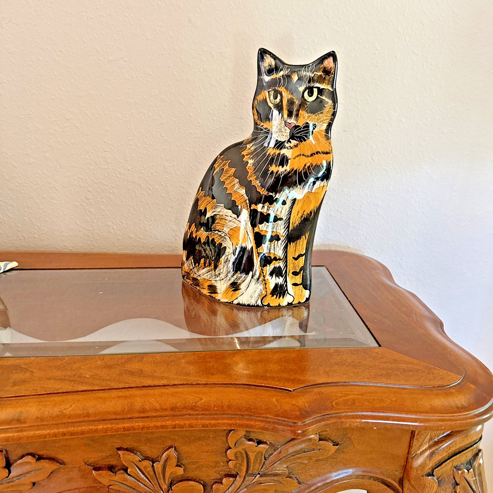 Vintage 2001 Cats by Nina Lyman Calico Cat Ceramic Vase 11
