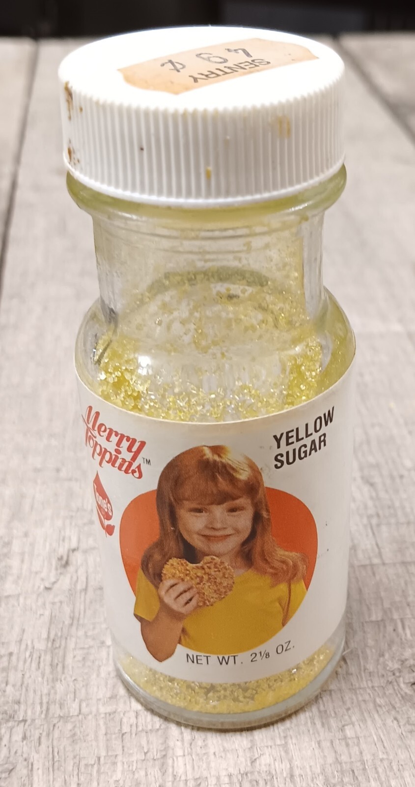 Vintage Tone\'s Merry Toppins Yellow Crystal Sugars Sprinkles Glass Bottle