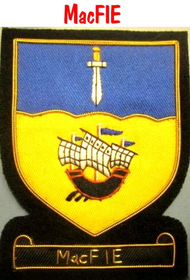 MacFIE SCOTTISH CLAN NAME BADGE GOLD BULLION NEW HAND EMBROIDERED -  CP BRAND