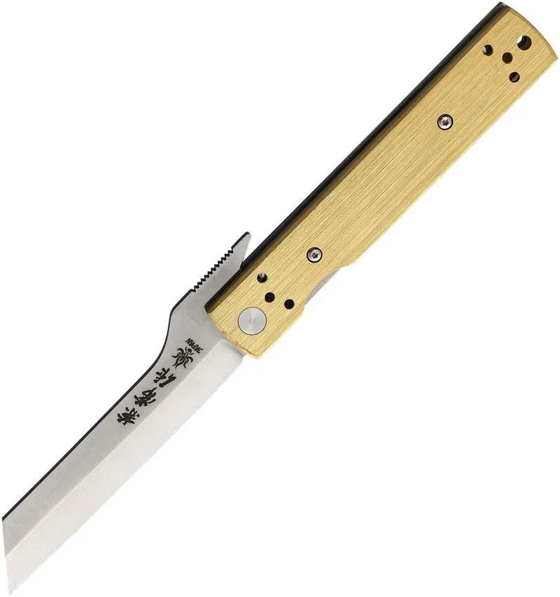 Kanetsune Brushed Brass Linerlock Folding Pocket Knife 2.5in Blade Tan EDC Gift