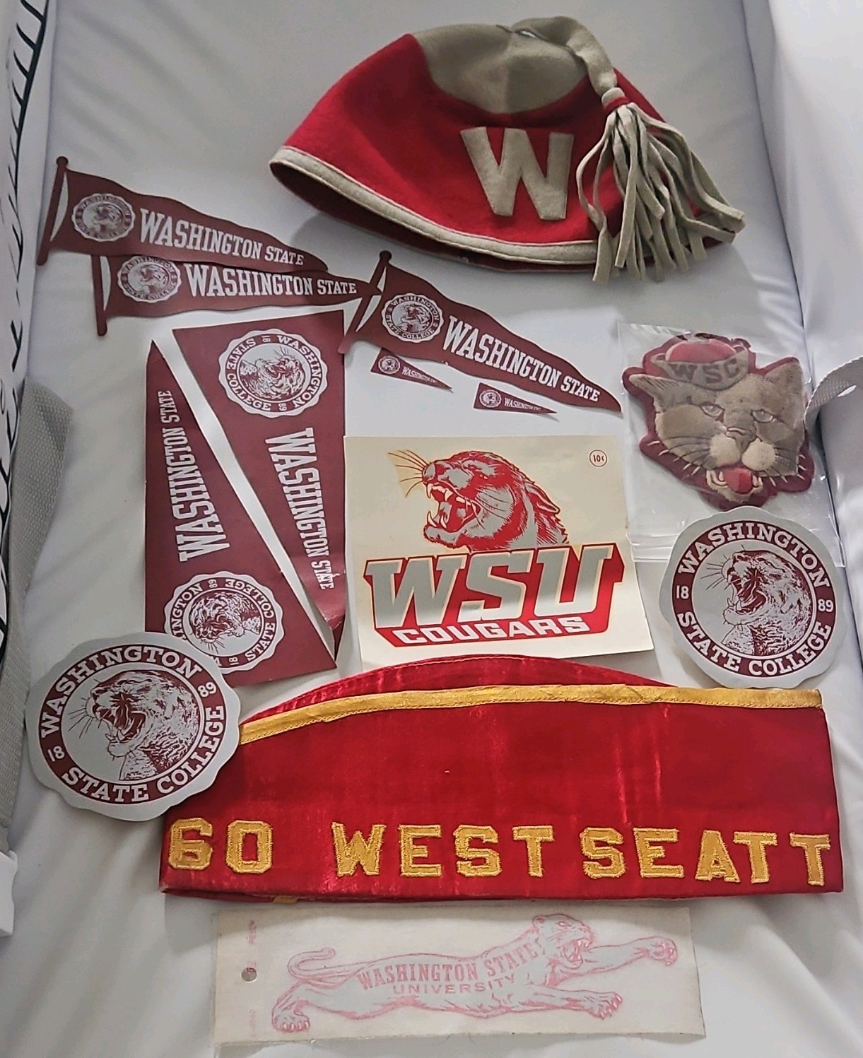 Vintage WSU Cougars Memorabilia Lot Washington State College WSC Pennant Beanie Vintage WSU Cougars Memorabilia Lot Washington State College WSC Pennant Beanie