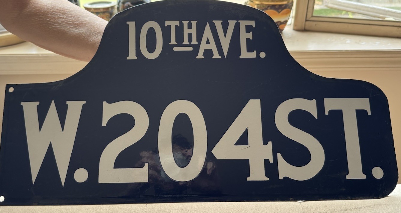 Original NYC Humpback Street Sign W. 204th 10th Ave Porcelain Inwood Manhattan