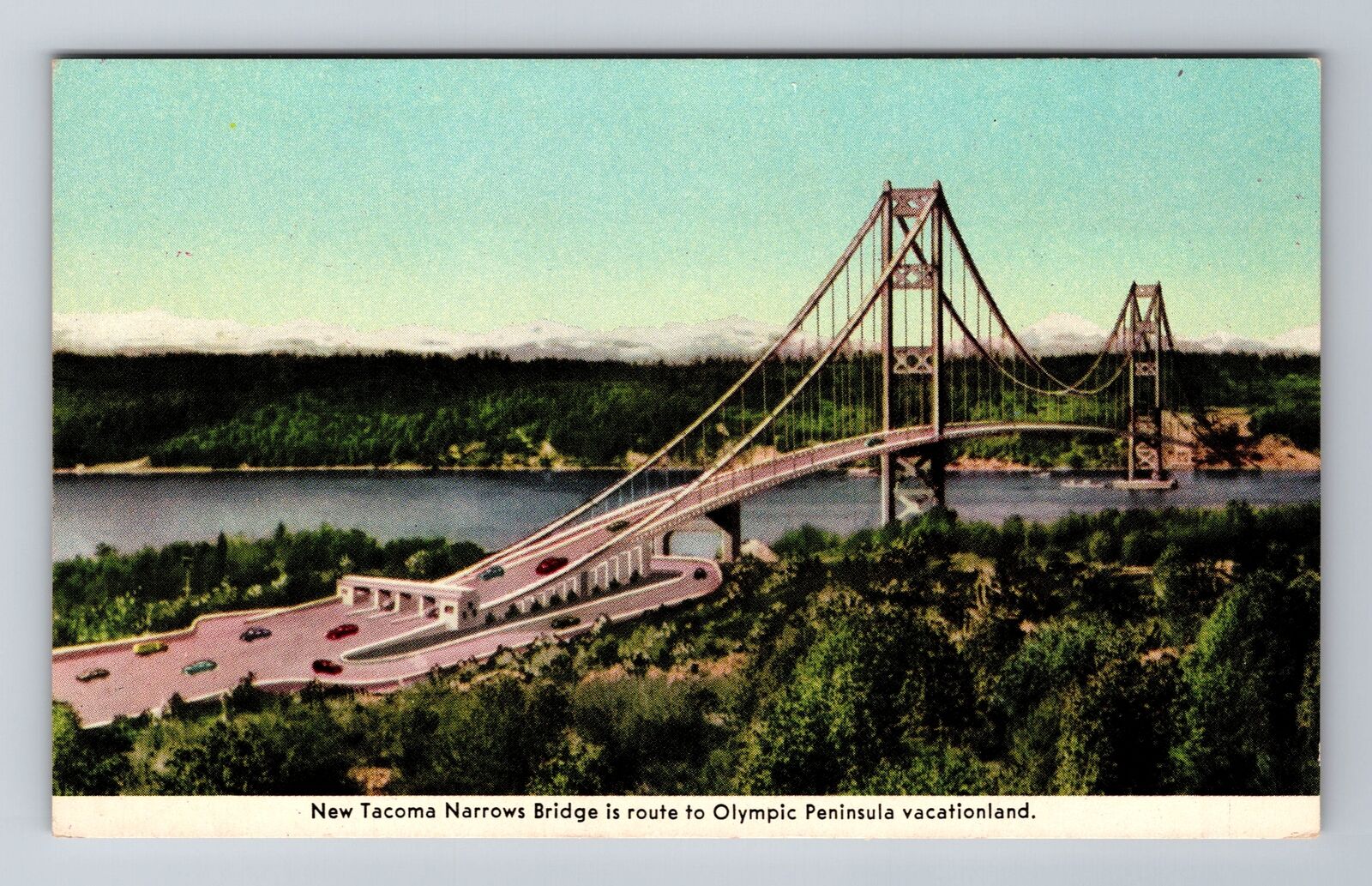 Tacoma WA-Washington, New Tacoma Narrows Bridge, Vintage Souvenir Postcard
