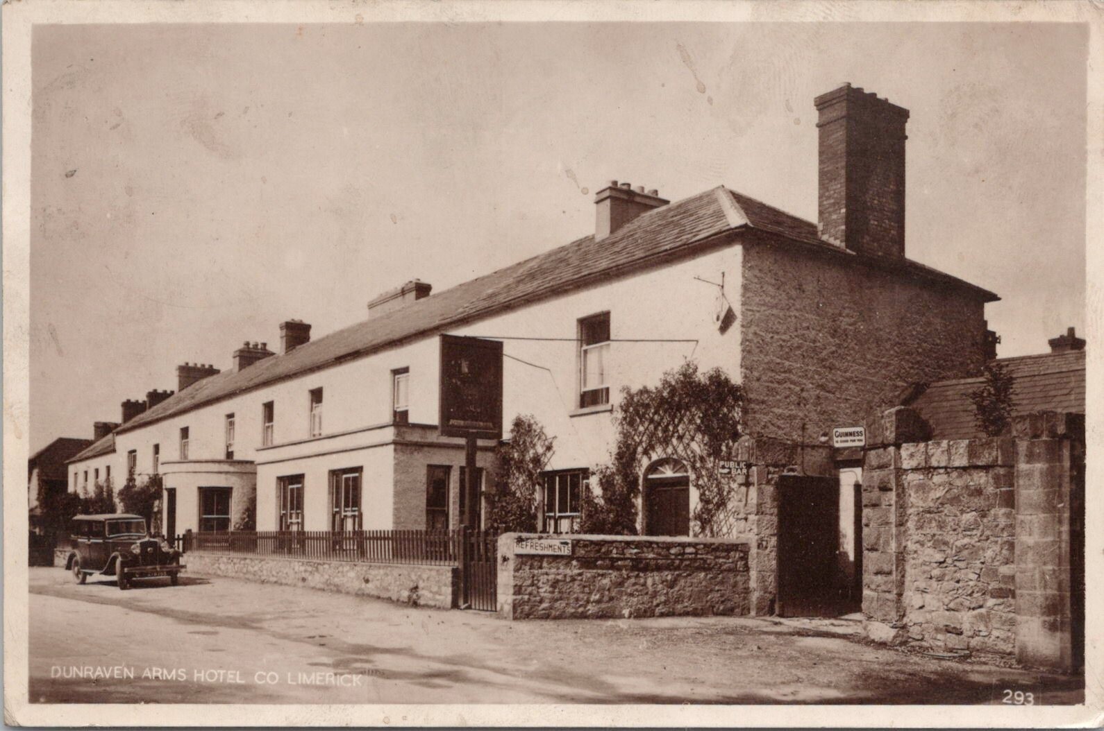 RPPC Limerick Ireland Street Scene Dunraven Arms Hotel Guinness Beer early 1900s