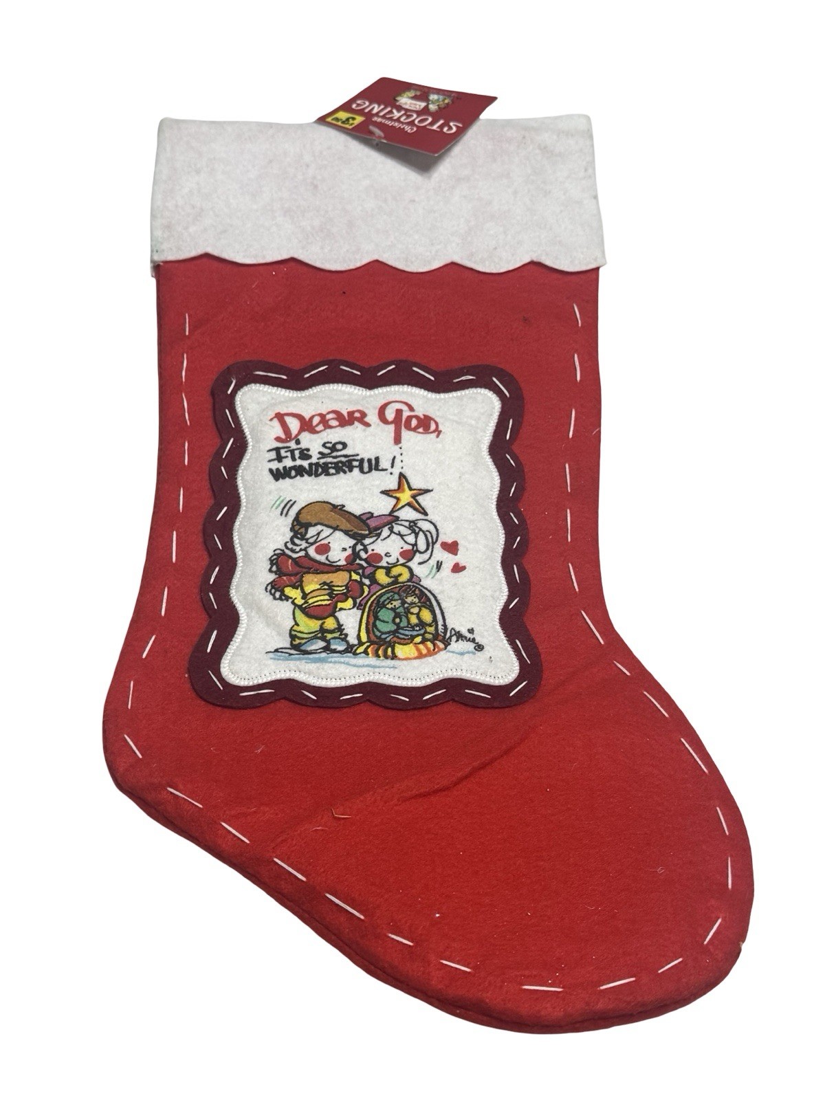 Dear God Kids Chistmas Stocking DEAR GOD It’s So Wonderful Red White 19” Dear God Kids Chistmas Stocking DEAR GOD It’s So Wonderful Red White 19”
