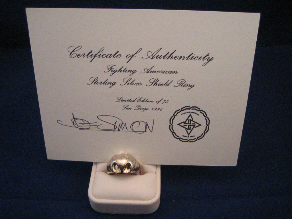 FIGHTING AMERICAN JOE SIMON ROB LIEFELD AWESOME COMICS STERLING SILVER RING SDCC