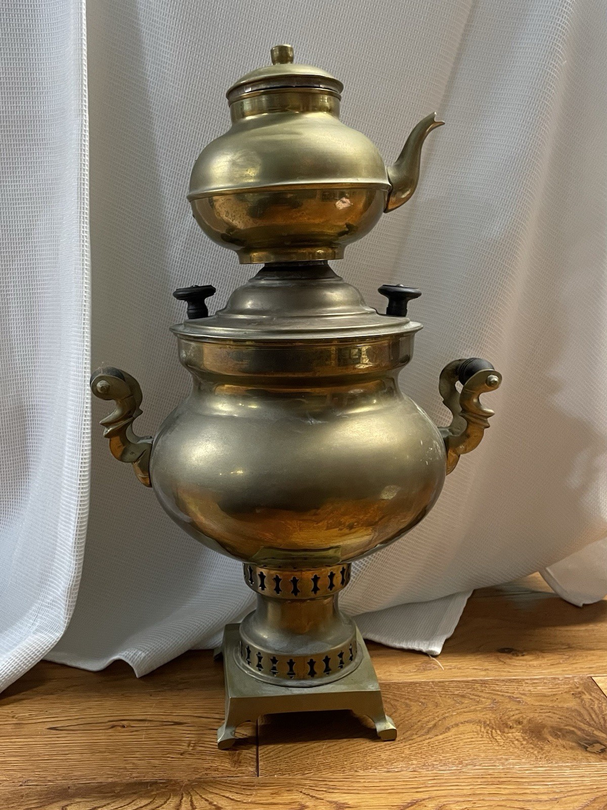 Vintage Turkish Brass Samovar Water Boiler with Pot and Lid