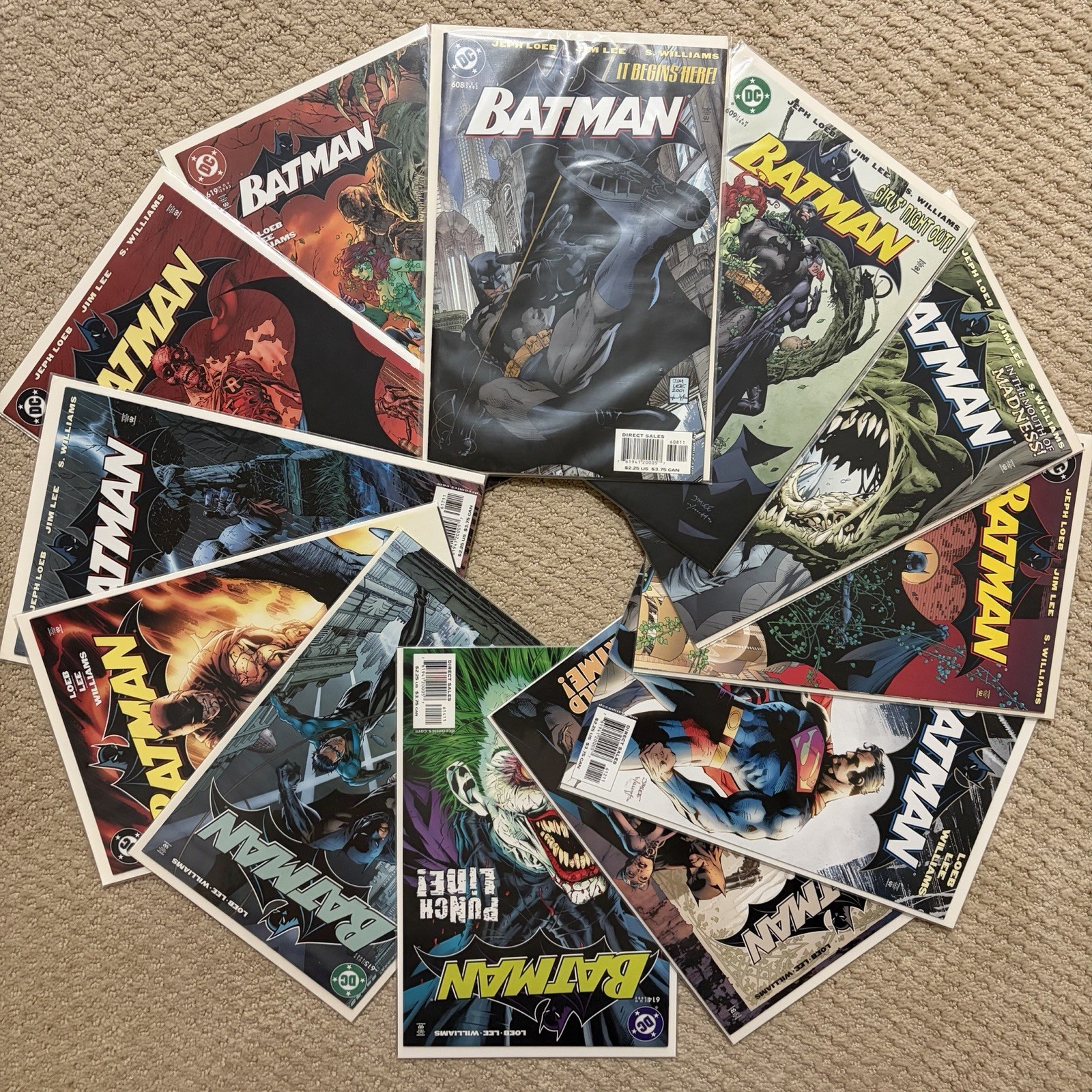 BATMAN “Hush” #s 608-619 complete set DC COMICS Oct ‘02 thru Sept ‘03 near mint