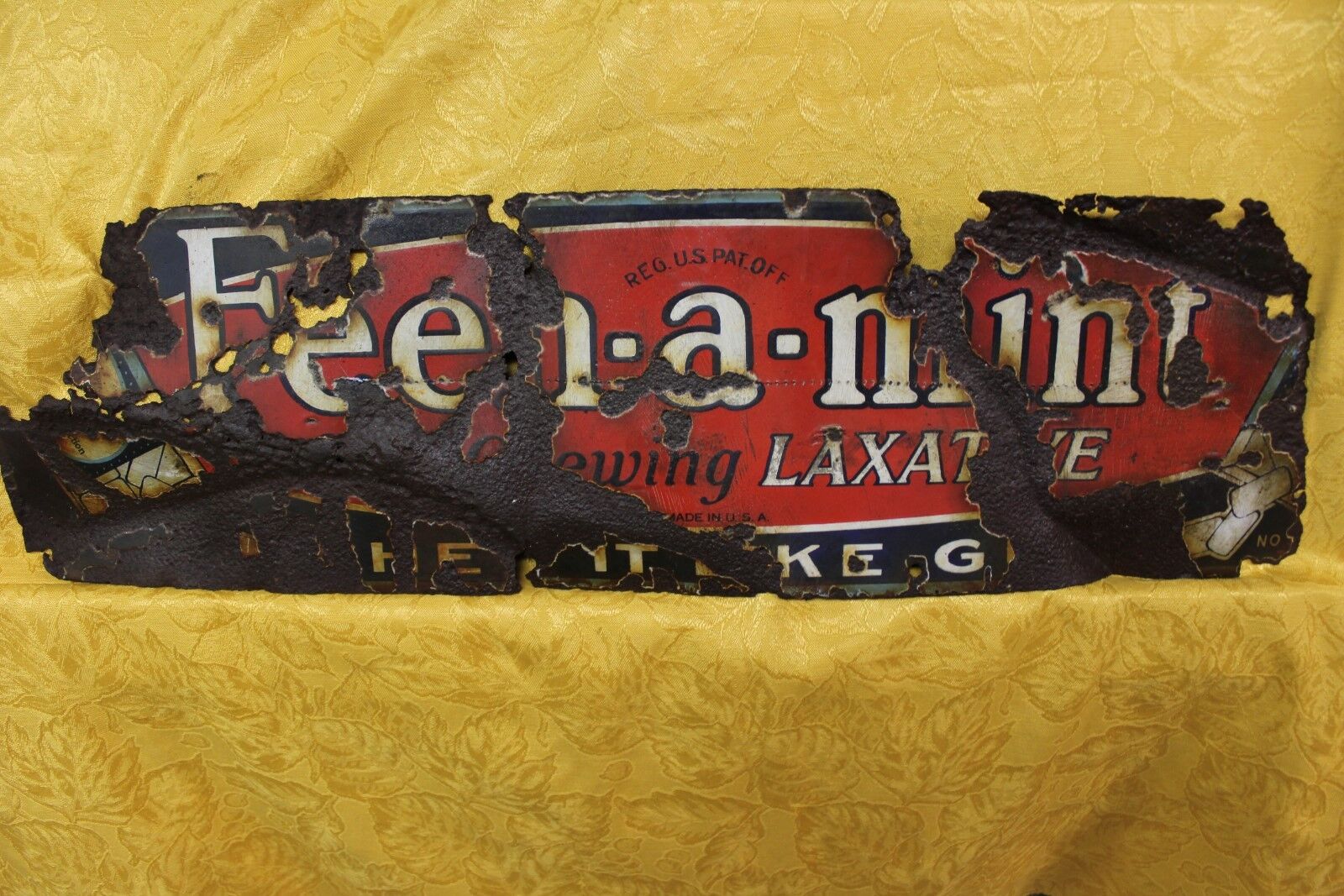Vintage Feen-A-Mint laxative metal sign 27.5'' x 8'' Man Cave