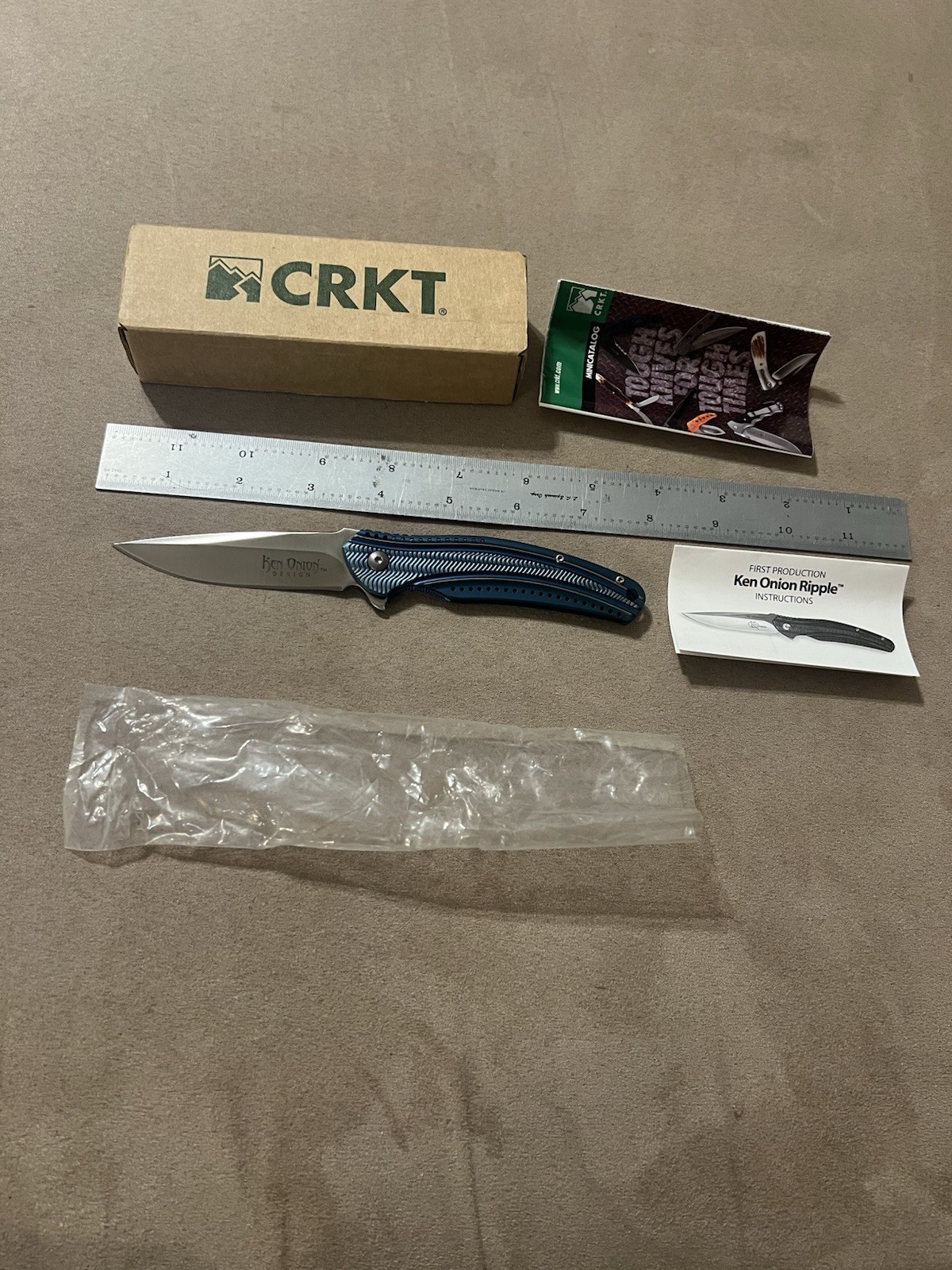 CRKT K405BXP Ripple Folding Knife  Acuto Steel Blue Aluminum NOS Unused In Box