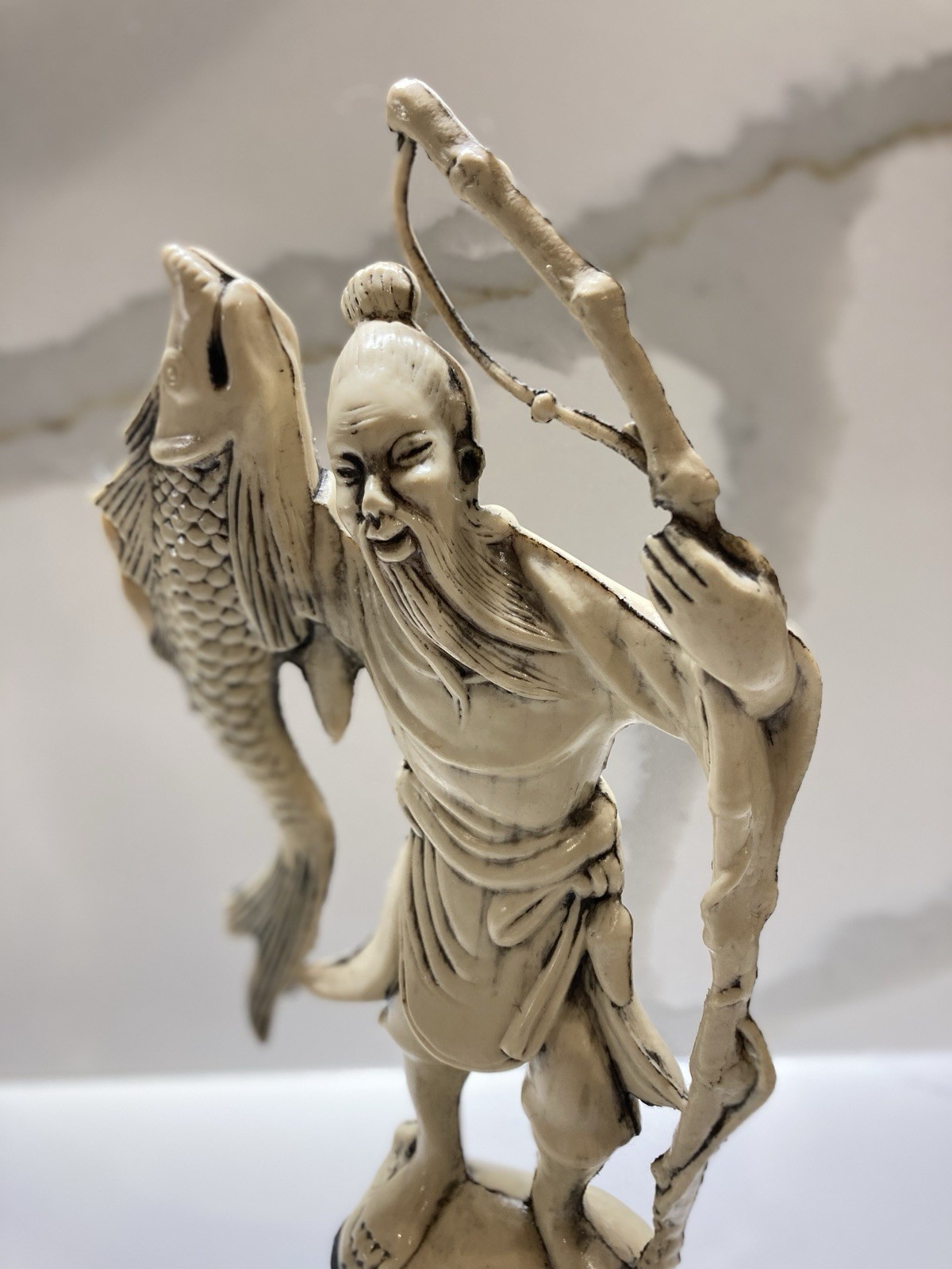 Plastic Resin Oriental Fisherman Figurine Made in Hong Kong 9.5\