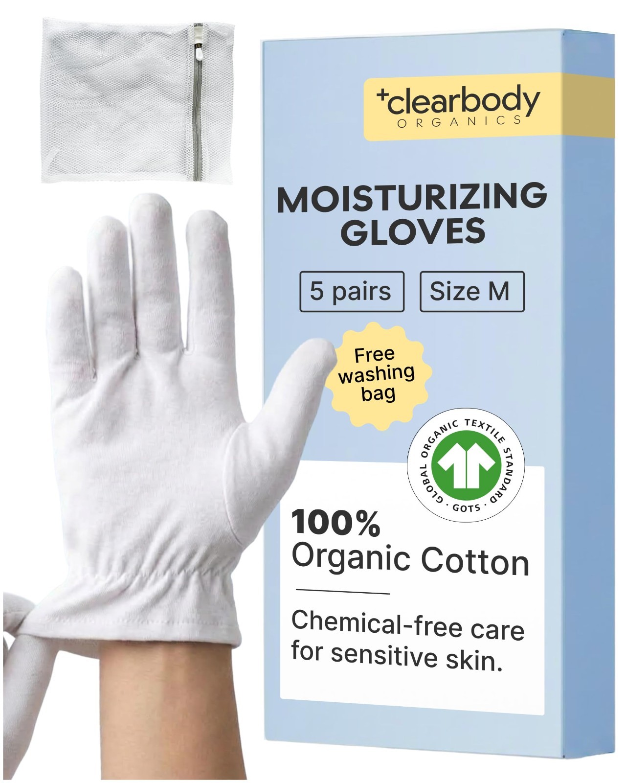 White Cotton Gloves for Dry Hands Sleeping, 5 PRS Large