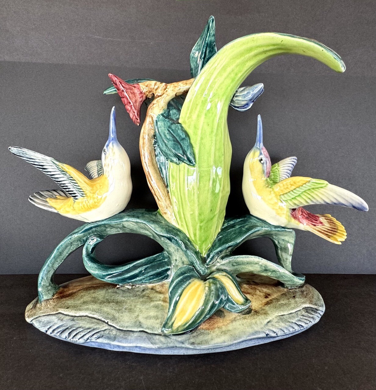 Vintage Stangl Bird 3599 Double Hummingbird Hand Painted Ceramic VGC Bright 